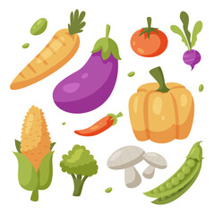 set of vegetable for cooking meal drawing style