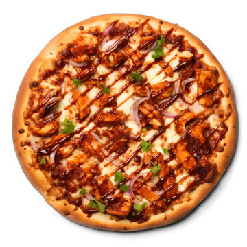 BBQ Chicken pizza isolated on transparent background top view 