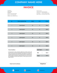 Corporate Business Invoice design template vector illustration bill form price invoice.Creative, modern, unique, clean, and professional corporate company business invoice template design with color 