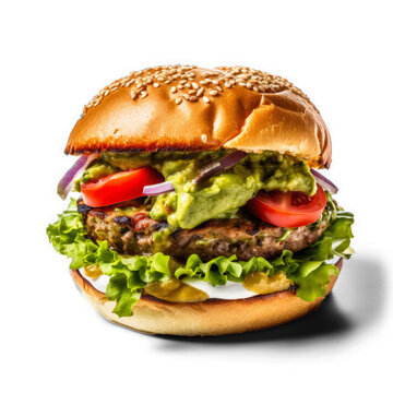 Guacamole Burger isolated on transparent background 