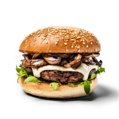 Mushroom Swiss Burger isolated on transparent background 