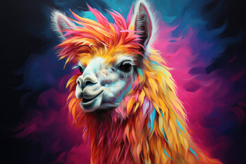 Obraz premium Vivid Pop Art Llama bold and captivating pop art style created by AI.