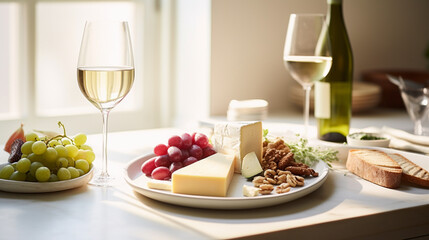 Craft an award-winning photograph of wine and cheese, Generative Ai