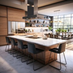 Modern Kitchen Oasis: Featuring Wooden Cabinets, Island, and Cutting-Edge Appliances in a Spacious Layout. Generative AI