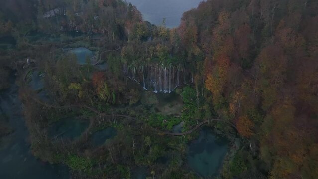 Aerial video of Plitvice Lakes National Park Croatia