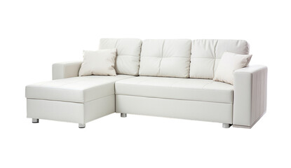 White sectional sleeper sofa isolated on transparent background. PNG file, cut out