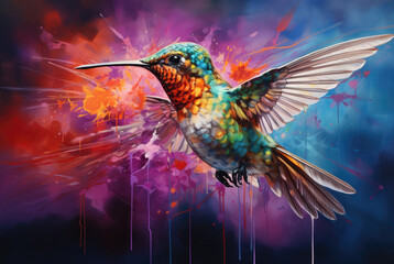 Obraz premium Hummingbird in Colorful Garden - AI Artistry.