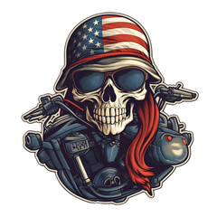 American Biker Skull Sticker PNG