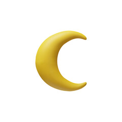 Obraz na płótnie Canvas 3D render moon in clay style. Vector yellow crescent. Arabic element for Ramadan selebration. Islamic symbol in plastic style. Space element in night sky