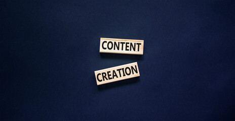 Time for content creation symbol. Concept words Content creation on beautiful wooden block. Beautiful black table black background. Business time for content creation concept. Copy space.