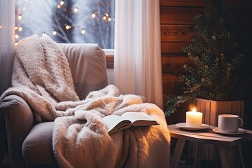 Cozy home winter decor, bedroom 