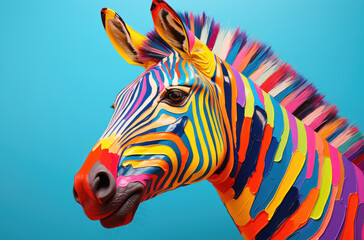 Futuristic Colored Zebra future of creative design with this AI-generated stock image, portraying a zebra in a futuristic setting.