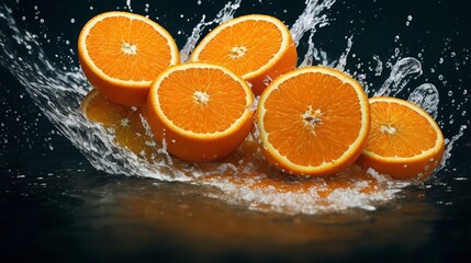 Fresh oranges and pure water splash