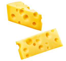 conjunto de pedaços de queijo suíço isolado em fundo transparente - queijo amarelo com furos
