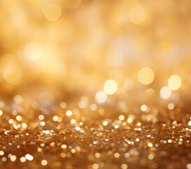 Abstract golden background with bokeh effect and shining defocused glitters. Festive gold texture...