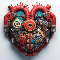 The heart of a robot. White background . Minimal concept of the future