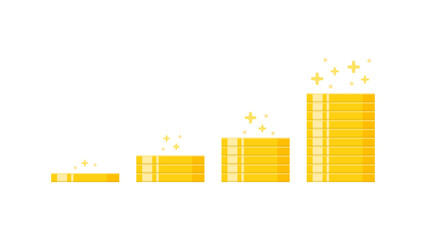 キラキラ光る右肩上がりに増える積み重なったコイン - お金が増える･貯金･利益のイメージの素材
