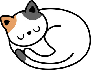 cat curled up sleeping flat style doodle cartoon element