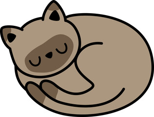 siamese cat curled up sleeping flat style doodle cartoon element
