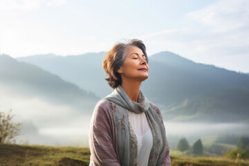 Naklejka premium Morning Breathing Exercise for Seniors