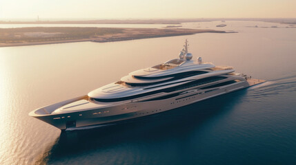 Elegant Aerial View of a Magnificent Silver Megayacht