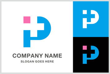 Monogram P Medical Pharmacy Geometric Cross  Vector Logo Design Template	