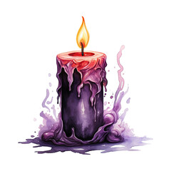 Halloween candle. Watercolor candle on transparent background. Generative AI