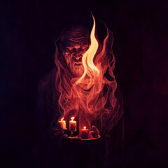 burning candle on black background