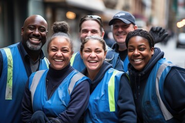 Diverse and mixed group of sanitation workers working in New York