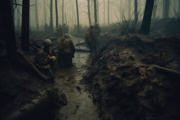 WWII Grit: Soldiers Confronting Rain and Mud