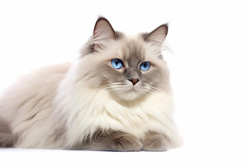 Fototapeta na wymiar Portrait of Ragdoll cat on white background