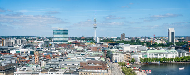 Hamburg city skyline panorama in summer, Germany