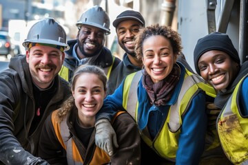 Diverse group of sanitation workers working in New York