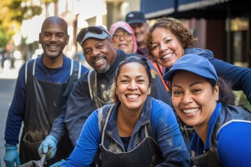 Diverse group of sanitation workers working in New York