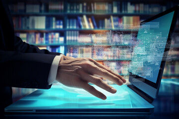 Fototapeta premium Documents management information system concept, Businessman using visual screen internet for Documents management information system and ERP program data directory in company, ERP document management