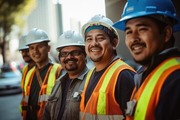 Obraz premium Group of mexican construction workers working on a project in california USA