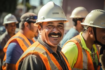 Group of mexican construction workers working on a project in california USA