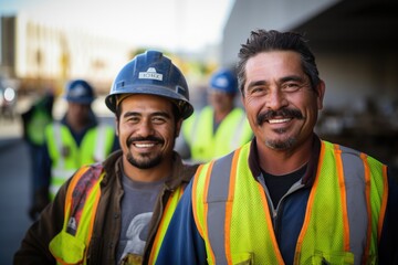 Group of mexican construction workers working on a project in california USA