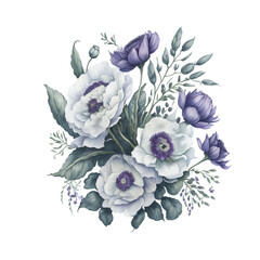 Purple and White Anemone, generative ai