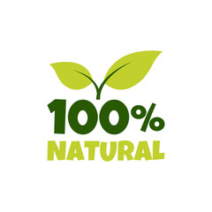 100% Natural sticker, label, badge and logo. Ecology icon. Logo template with green leaves for organic and eco friendly products. Vector illustration