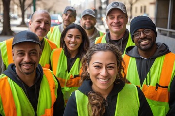 Diverse and mixed group of sanitation workers working in New York