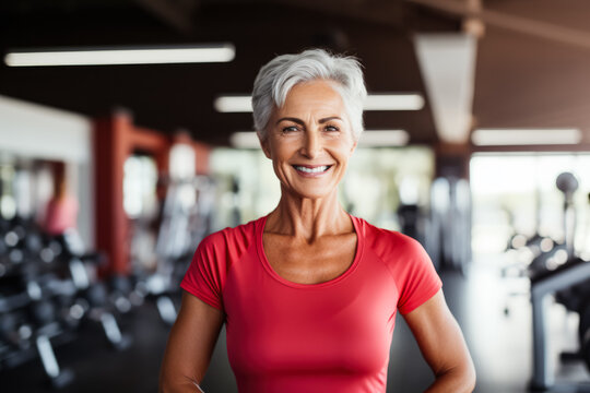 Mature Australian Woman Lifting Weights At The Gym  Photo With Empty Space For Text 