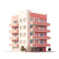 Apartment building depicted in 3D rendering, isolated.