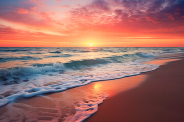 idyllic landscape of a tropical beach at sunset