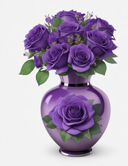 A beautiful purple vase decorated with purple roses Generative AI
