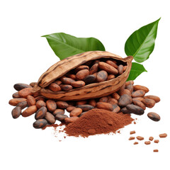 Cocoa beans and pod. Clipping path included.