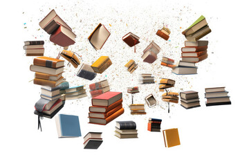 Books Floating In The Air Against White Background. Generative AI