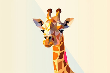 Giraffe, Minimalist Style, White Background Cartoonish, Flat Illustration. Geometric, Origami Style. Generative AI