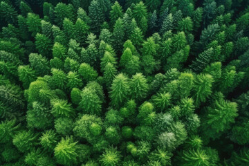 Dense Beautiful Green Forest, View From Above From The Drone. Generative AI