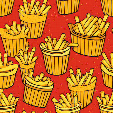 French Fries . Seamless Background. Generative AI